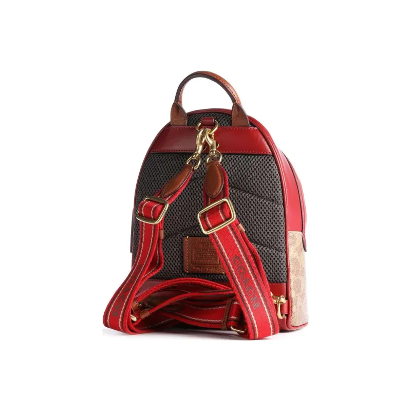 COACH Charter Canvas With Leather Backpack Small Size Women's Brown & Red-1