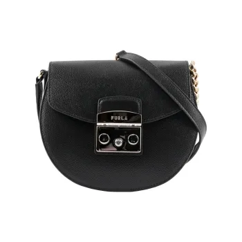 Furla Metropolis Collection Leather Saddle Bag, Shoulder Bag Women's Black