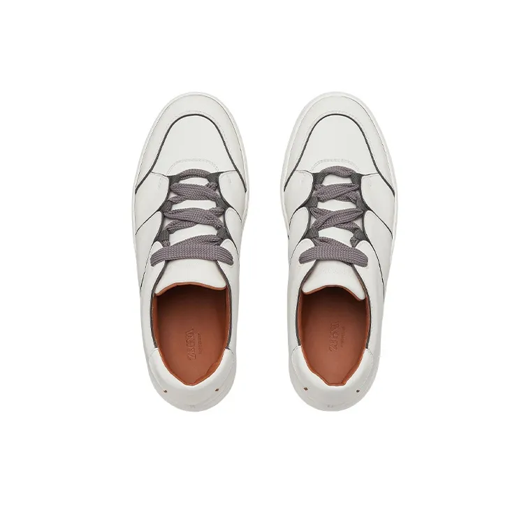 Zegna Tiziano Leather Low Top Lace Up Sneakers Men's White-3