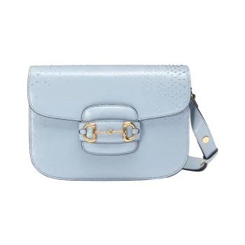 GUCCI Horsebit 1955 Python Skin Shoulder Bag Crossbody Bag Women's Light Blue