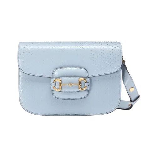 GUCCI Horsebit 1955 Python Skin Shoulder Bag Crossbody Bag Women's Light Blue