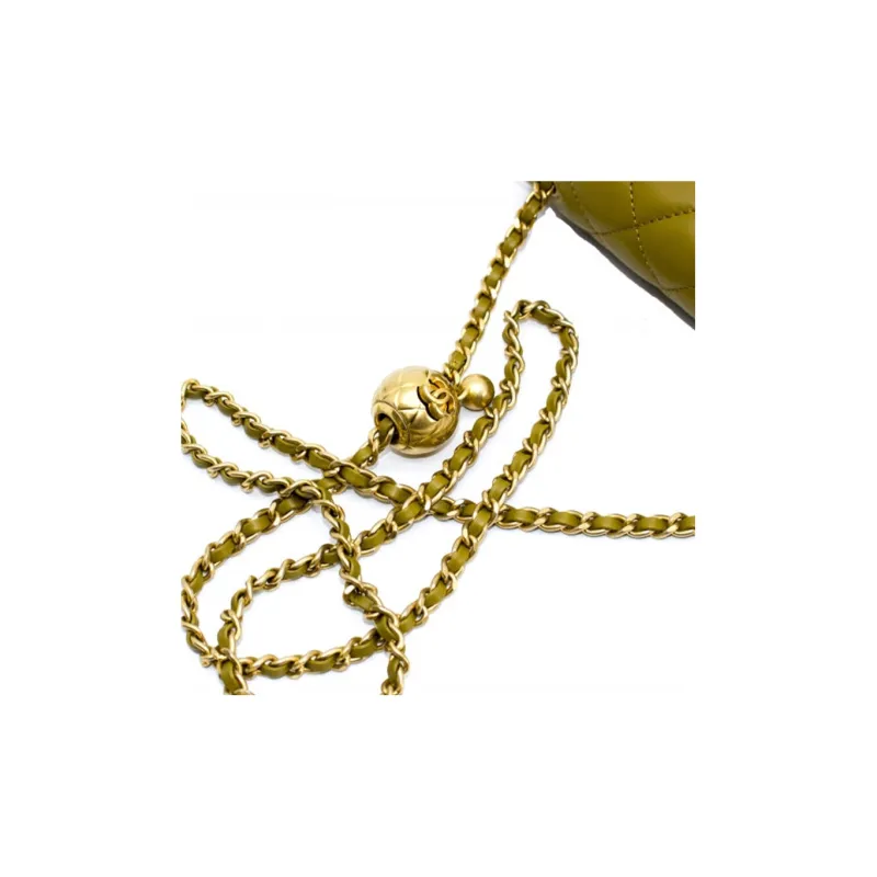 CHANEL Classic Flap CF Small Gold Ball Sheepskin Chain Bag, Flap Bag, Shoulder Bag, Crossbody Bag Mini Women's Yellow-7