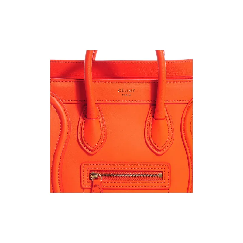 CELINE Luggage Cow Leather Handbags Shoulder Bag Crossbody Bag Regular Women's Orange Red-2