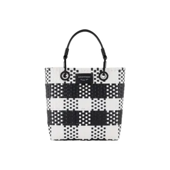 EMPORIO ARMANI Polyethylene Tote Bag, Shopping Bag, Shoulder Bag, Handbag Women's Black White