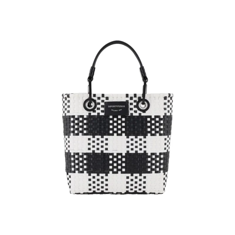 EMPORIO ARMANI Polyethylene Tote Bag, Shopping Bag, Shoulder Bag, Handbag Women's Black White-0