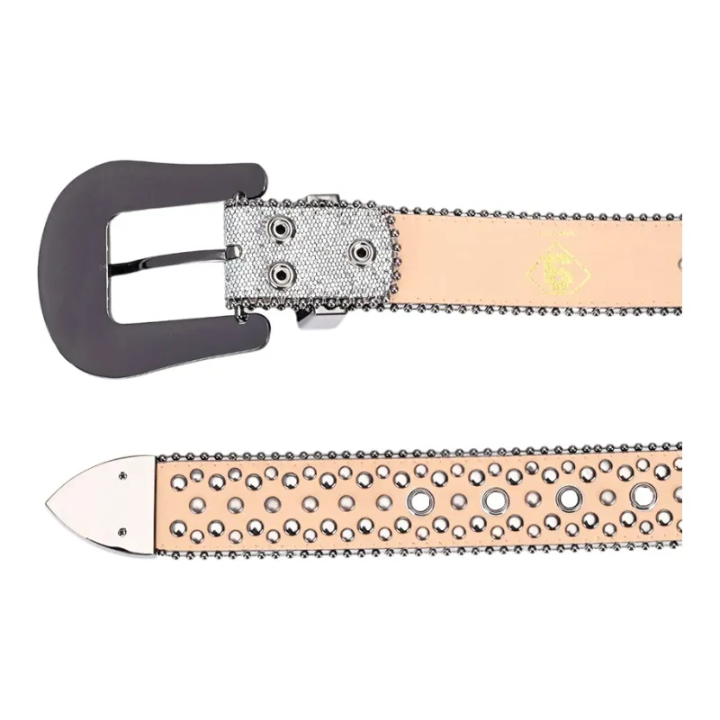 NINE NAIL 9 Section Spike Vintage Trendy Y2K Pin Buckle Stud Rhinestone Embellished Belt Belt Unisex Width  3.8cm-3