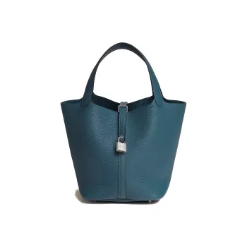 HERMES Picotin Lock Calfskin Basket Bag Handbag Bucket Bag 22 Women's 7P Bleu De Prusse Prussian Blue