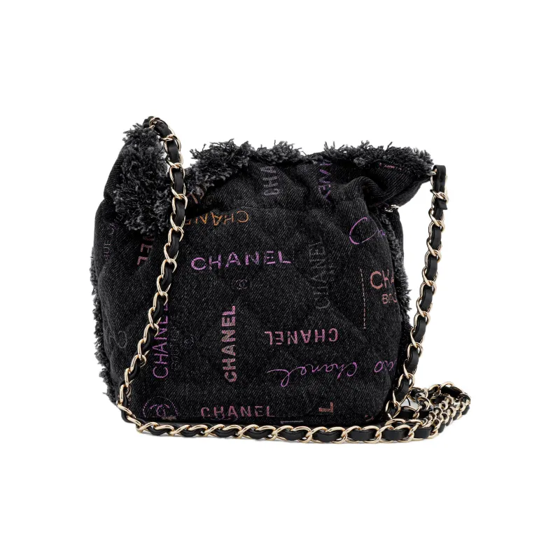 CHANEL Denim Bucket Bag, Shoulder Bag, Crossbody Bag Trumpets Women's Black-2