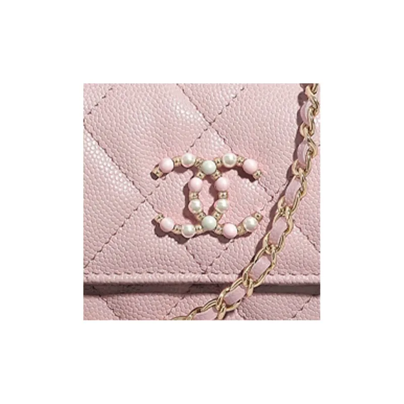 CHANEL Calfskin & Metal Crossbody Bag, Shoulder Bag, Coin Purse, Wallet Women's Light Pink-4