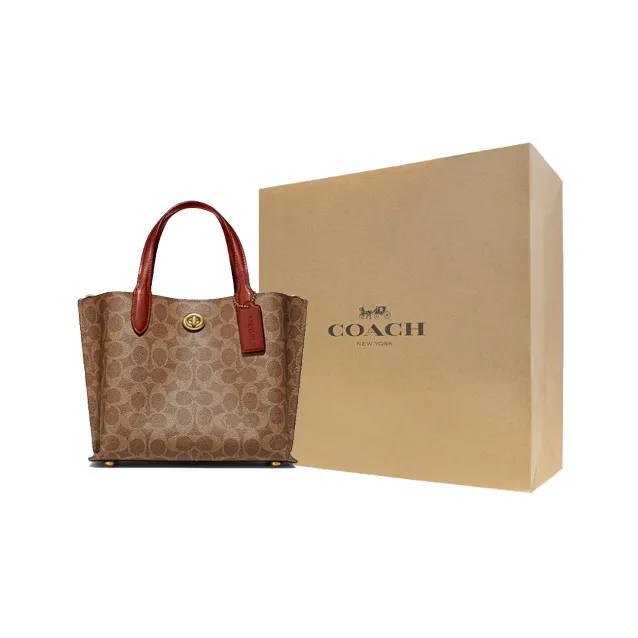 COACH Willow Leather Tote Bag Shopping Bag Shoulder Bag Crossbody Bag Handbag Medium Size Women's Brown Red-5
