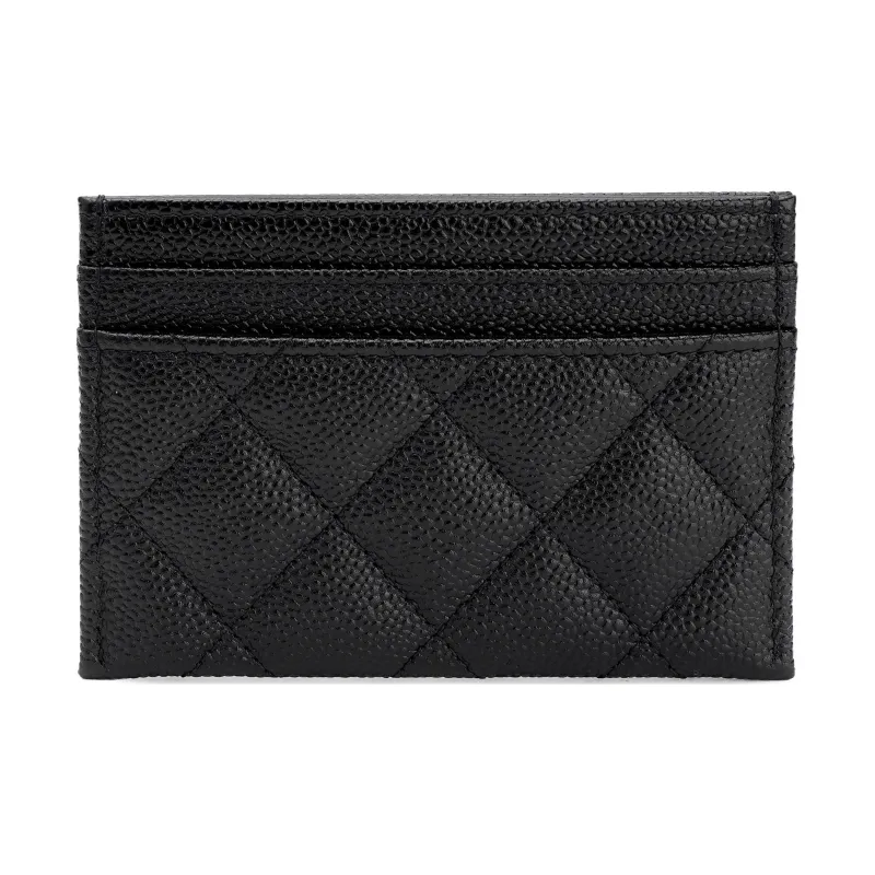 CHANEL Grain Caviar Cow Leather Card Holder Women's Black-3
