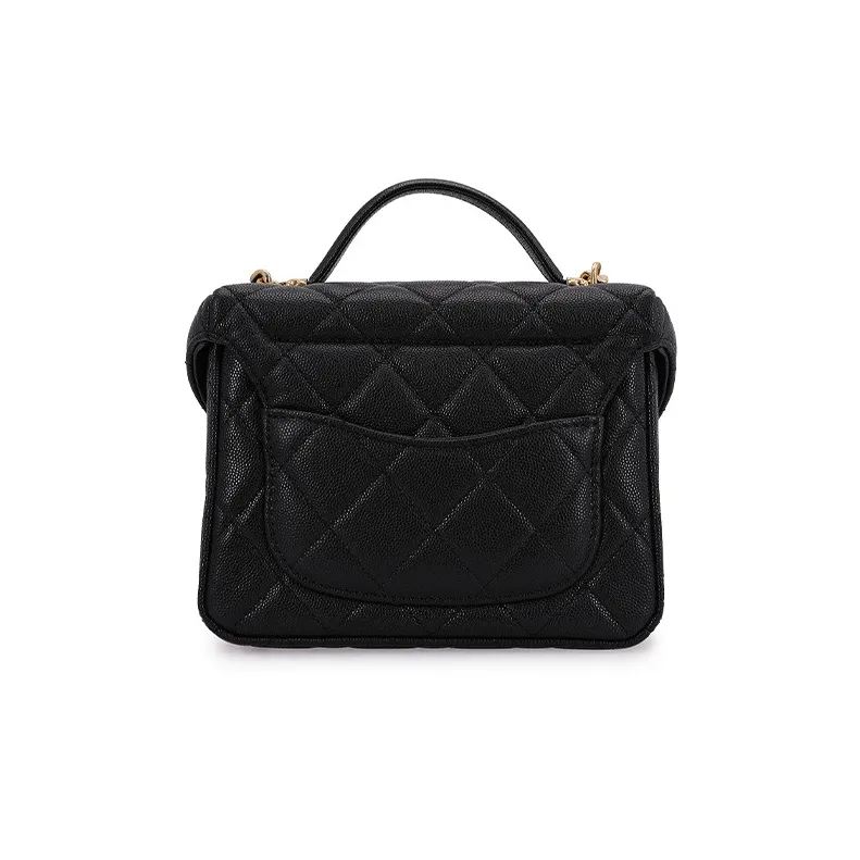 CHANEL Embossed Calfskin With Grains Handbag Shoulder Bag Crossbody Bag Makeup Bag Small Size Women's Black-3