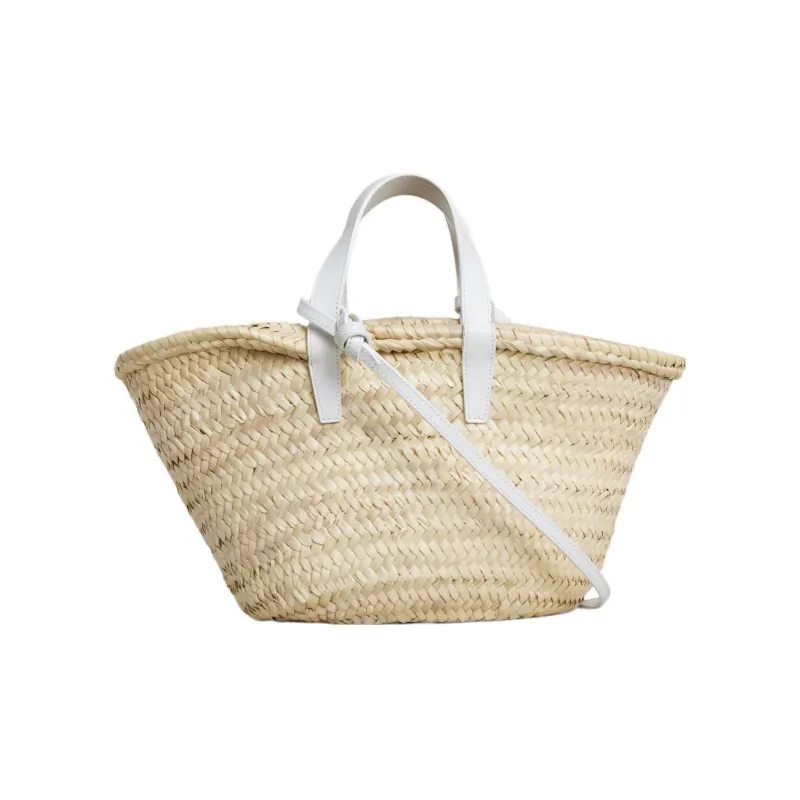 CELINE Triomphe Cow Leather Patchwork Tote Bag Shopping Bag Basket Handbag Women's White & Natural-2
