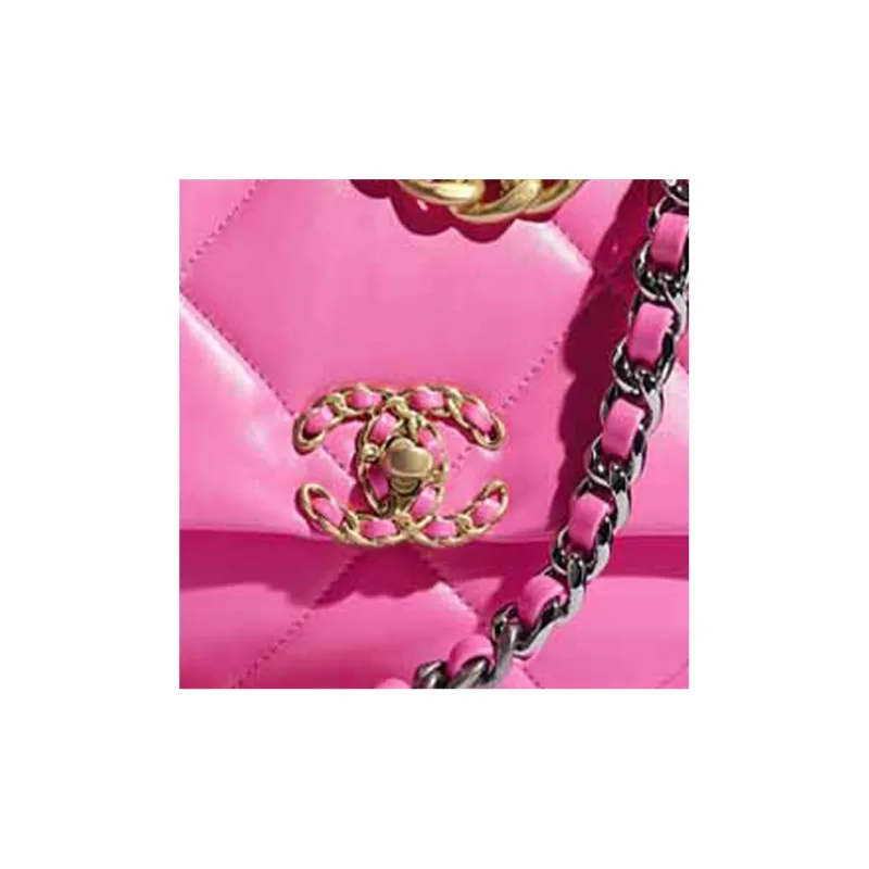 CHANEL 19Bag Smooth Finish Lambskin Chain Shoulder Bag, Crossbody Bag Trumpets Women's Neon Pink Red-3