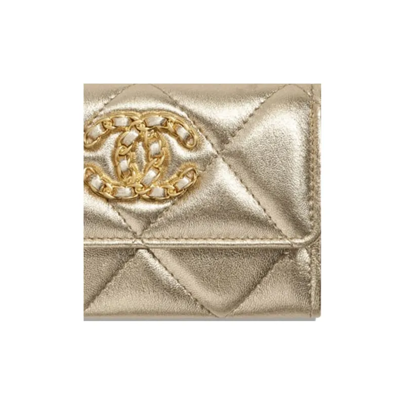 CHANEL 19Bag Lambskin Card Holder Card Holder Women's Gold-4
