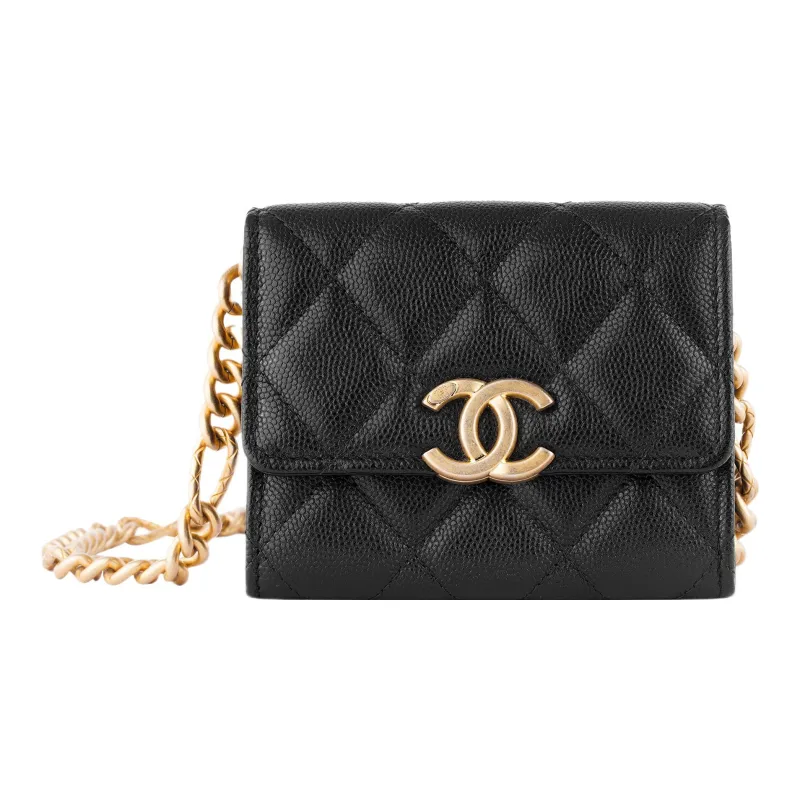 CHANEL Grain Embossed Calfskin Coin Purse, Clutch, Shoulder Bag, Crossbody Bag Women's Black-1