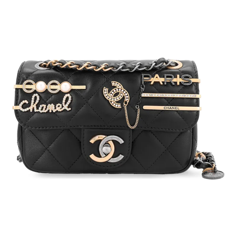 CHANEL Lambskin Flap Bag, One Shoulder Handbag, Crossbody Bag Trumpets Women's Black-1
