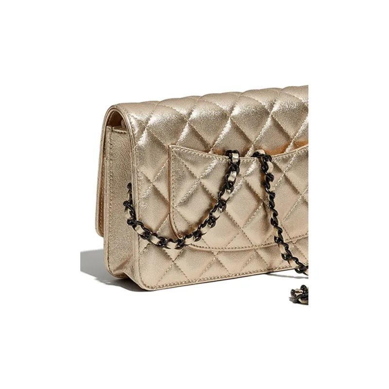 CHANEL WOC Metal Lambskin Shoulder Bag, Crossbody Bag Women's Gold-4