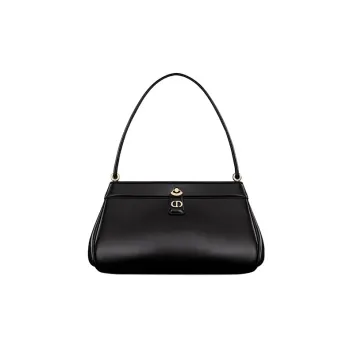 DIOR Key Smooth Finish Cow Leather Handbag Shoulder Bag Medium Size Women's Black