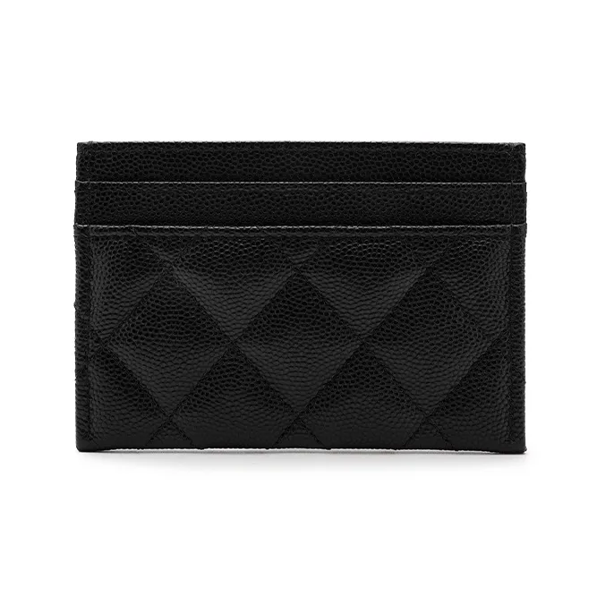 CHANEL Embossed Shiny Litchi Calfskin Card Holder Small Size Women's Black-2