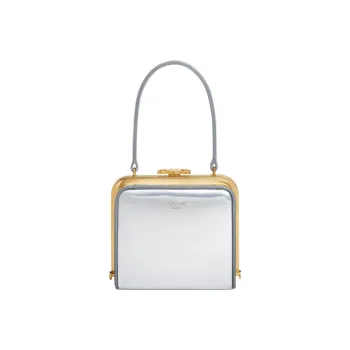 CELINE Triomphe Fabric Makeup Box Handbag Women's Silver