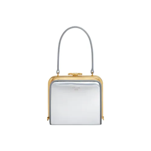 CELINE Triomphe Fabric Makeup Box Handbag Women's Silver