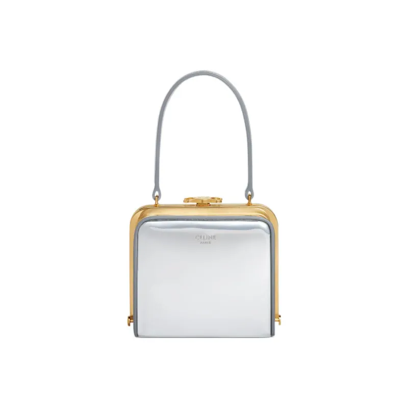 CELINE Triomphe Fabric Makeup Box Handbag Women's Silver-0