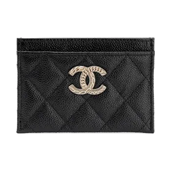 CHANEL Grain Caviar Cow Leather Card Holder Women's Black