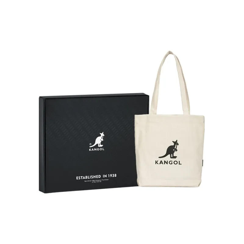 KANGOL Canvas Shopping Bag, Canvas Bag, Tote Bag, Shoulder Bag Large Size Unisex Black/Ecru-6