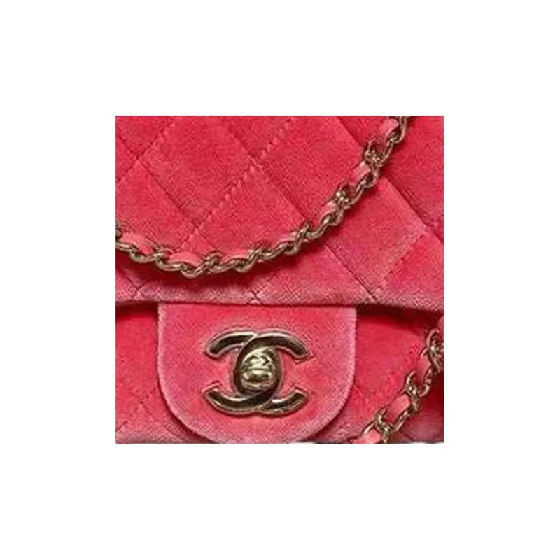 CHANEL Classic Flap CF Velour Mini Square Flap Bag, Shoulder Bag, Crossbody Bag Women's Coral Pink-3