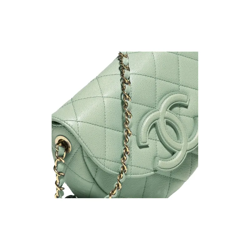 CHANEL Grain Calfskin Messenger Bag, Crescent Bag, Flap Bag, Saddle Bag, Shoulder Bag, Crossbody Bag Mini Women's Green-2
