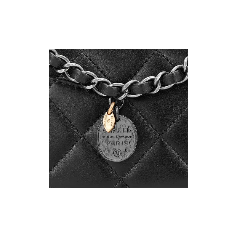 CHANEL Lambskin Flap Bag, One Shoulder Handbag, Crossbody Bag Trumpets Women's Black-4
