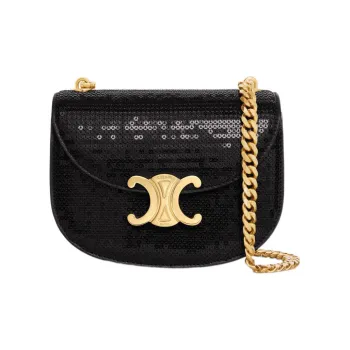 CELINE Triomphe Sheepskin Shoulder Bag Crossbody Bag Mini Women's Black