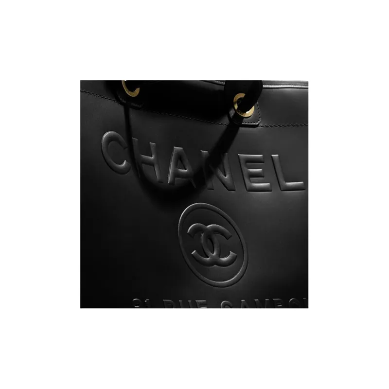 CHANEL Black Cow Leather Shopping Bag, Tote, One Shoulder Handbag Tubas Women's Black-3