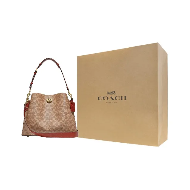 COACH Willow Canvas With Leather Tote Bag, Shopping Bag, Shoulder Bag, Crossbody Bag Tubas Women's Brown Yellow/Rusty-8