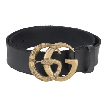 GUCCI Leather Belt Double G Buckle With Snake 1.5 Width