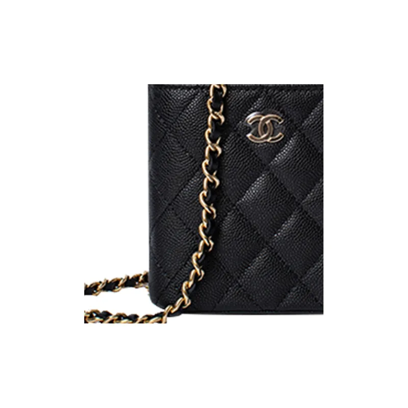 CHANEL Litchi Grain Cow Leather Square Box Crossbody Bag, Shoulder Bag Women's Black-4