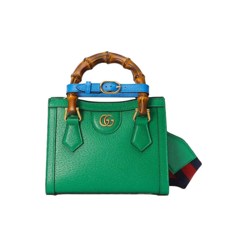 GUCCI Diana Leather Tote Bag Shopping Bag Shoulder Bag Handbag Mini Women's Green-5