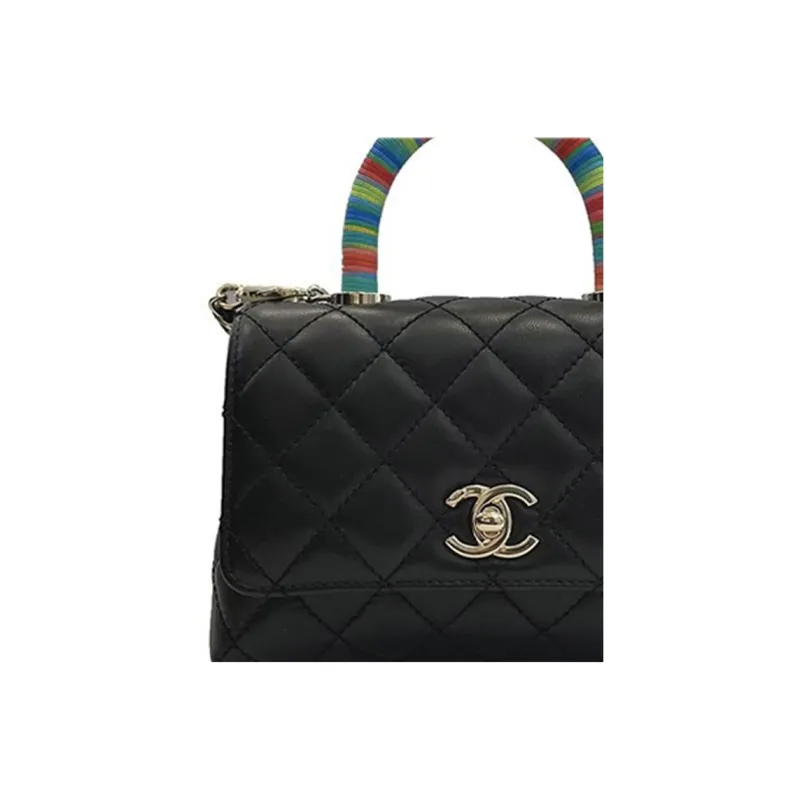 CHANEL Coco Handle Ridge Cow Leather Shoulder Bag, Crossbody Bag, Handbag Women's Black-1