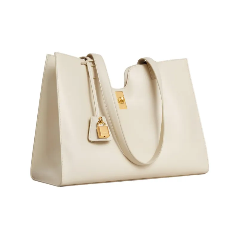 CELINE Cabas Smooth Calf Leather Tote Bag Shopping Bag Shoulder Bag Handbag Regular Women's Beige-1