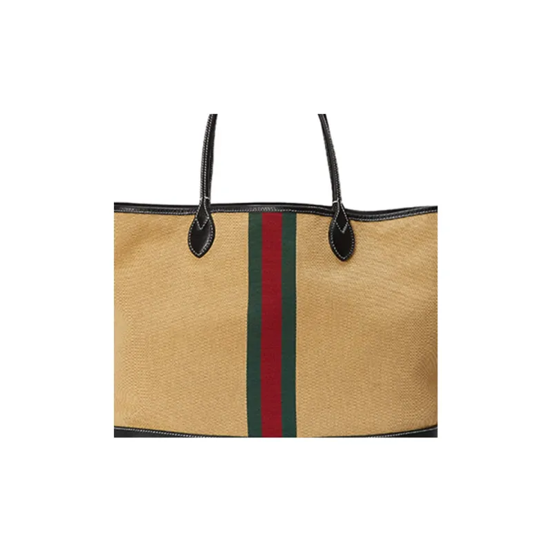 GUCCI Ophidia Canvas With Leather Trim Tote Bag Shopping Bag Handbag Large Size Men's Light Brown-9