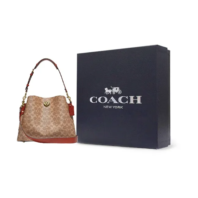 COACH Willow Canvas With Leather Tote Bag, Shopping Bag, Shoulder Bag, Crossbody Bag Tubas Women's Brown Yellow/Rusty-6