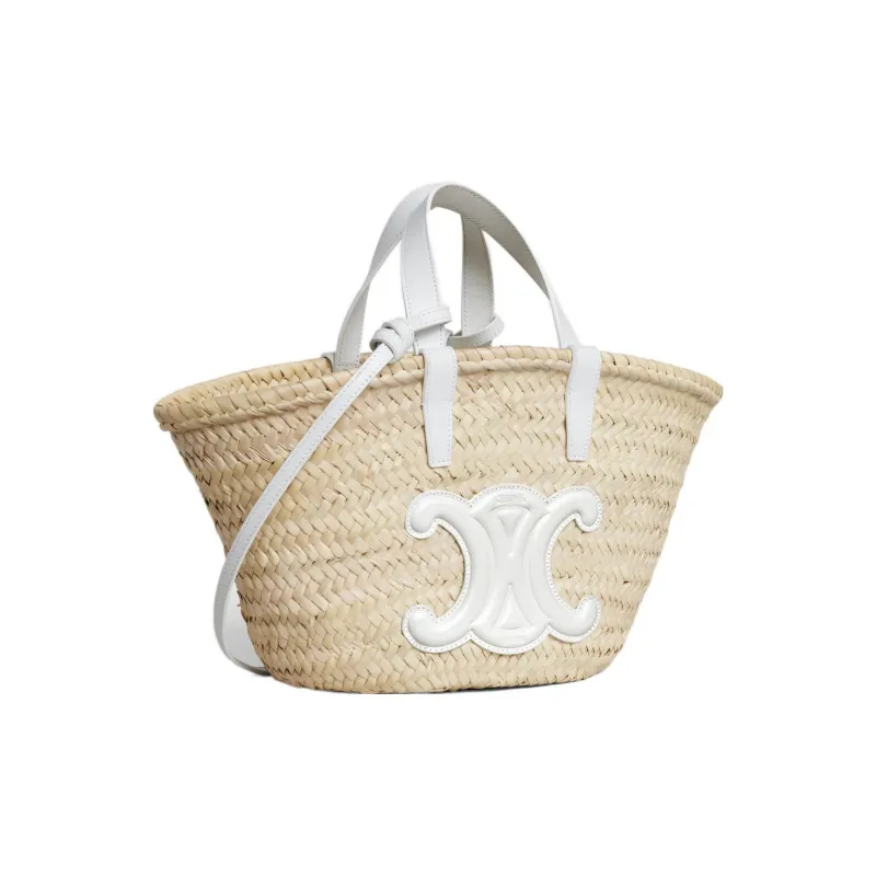 CELINE Triomphe Cow Leather Patchwork Tote Bag Shopping Bag Basket Handbag Women's White & Natural-1