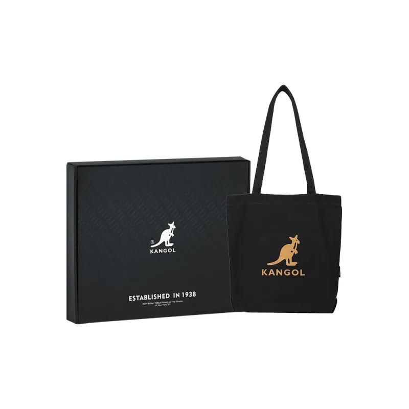 KANGOL Canvas Shopping Bag, Canvas Bag, Tote Bag, Shoulder Bag Large Size Unisex Black/Ecru-3