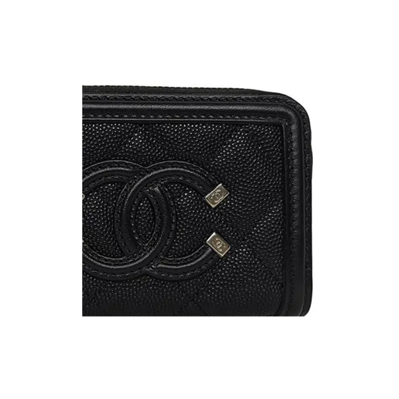 CHANEL Caviar Cow Leather Zip Closure Wallet Clutch Women's Black-2
