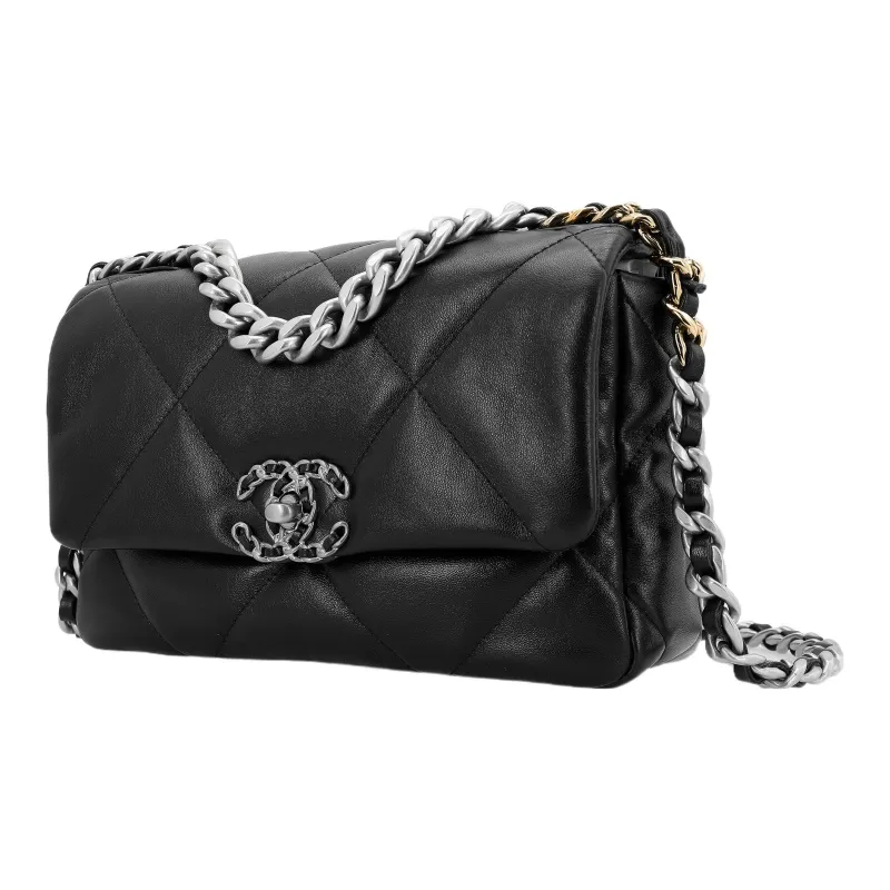CHANEL 19Bag Sheepskin Flap Bag Crossbody Bag Trumpets Women's Black Silver-1