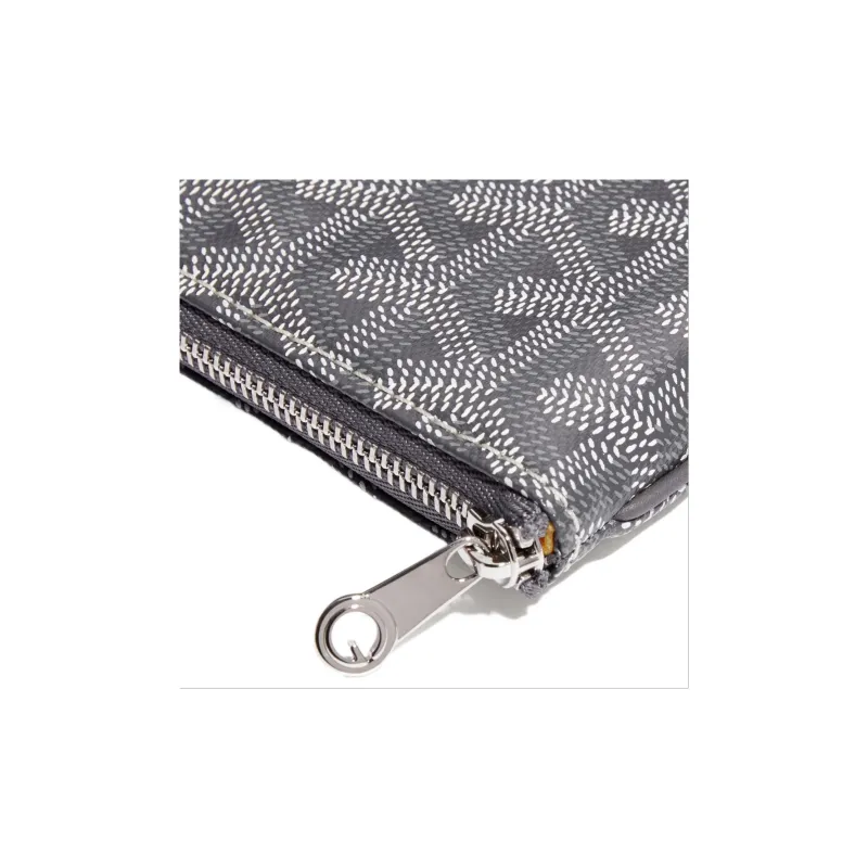 GOYARD SENAT Canvas With Calfskin Wallet Card Holder Clutch Mini Unisex Gray-2