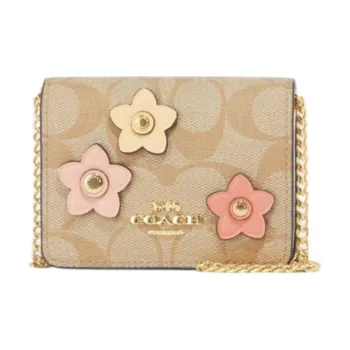 COACH Chain Cow Leather Chain Bag Crossbody Wallet Mini Women's Khaki