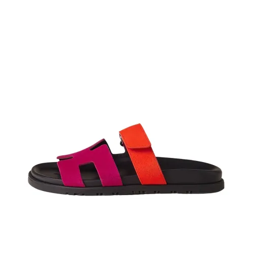 HERMES Chypre Slide Slippers Women's Black/Orange/Pink