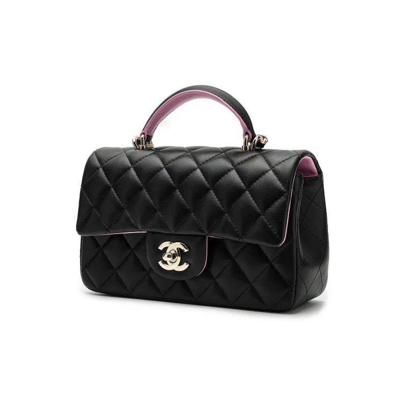 CHANEL Mini Classic Flap Bag With Handle Black/Pink AS2431 - POIZON 